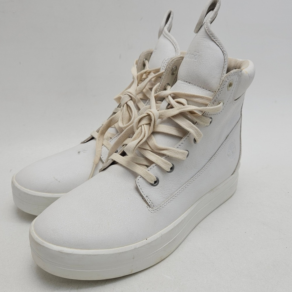 Timberland Kiri Up High Top Women Size 9 White Leather Sneaker Boot A1AJS Casual